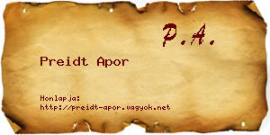 Preidt Apor névjegykártya